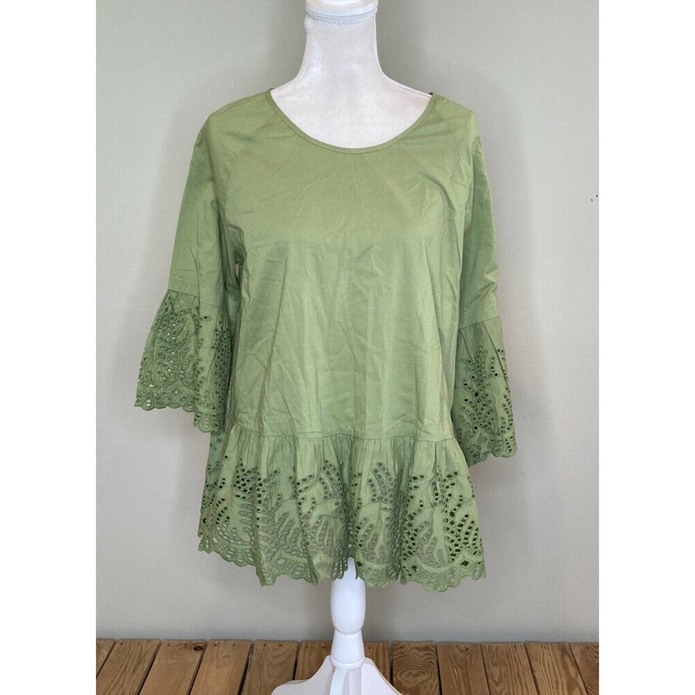 NWT MIMI + DAPHNE Flounce Sleeve Peplum Blouse L